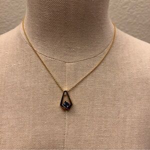 14 kt Gold Blue Sapphire and Diamond Pendant Necklace